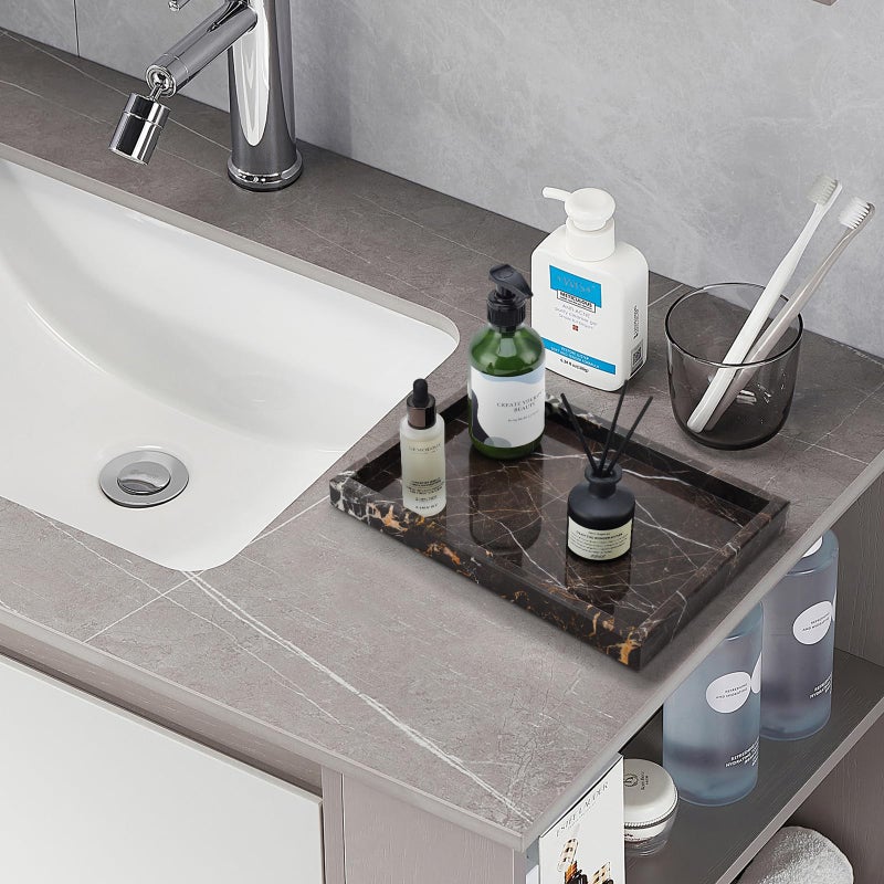 Zilukar Real Natural Marble Tray for Bathroom  Vanity  Kitchen and Desktop  Rectangle Genuine Marble Stone Tray for Jewelry  Cosmetics  Candles  Lotion  Perfume and Home Decor Brown - Image 5